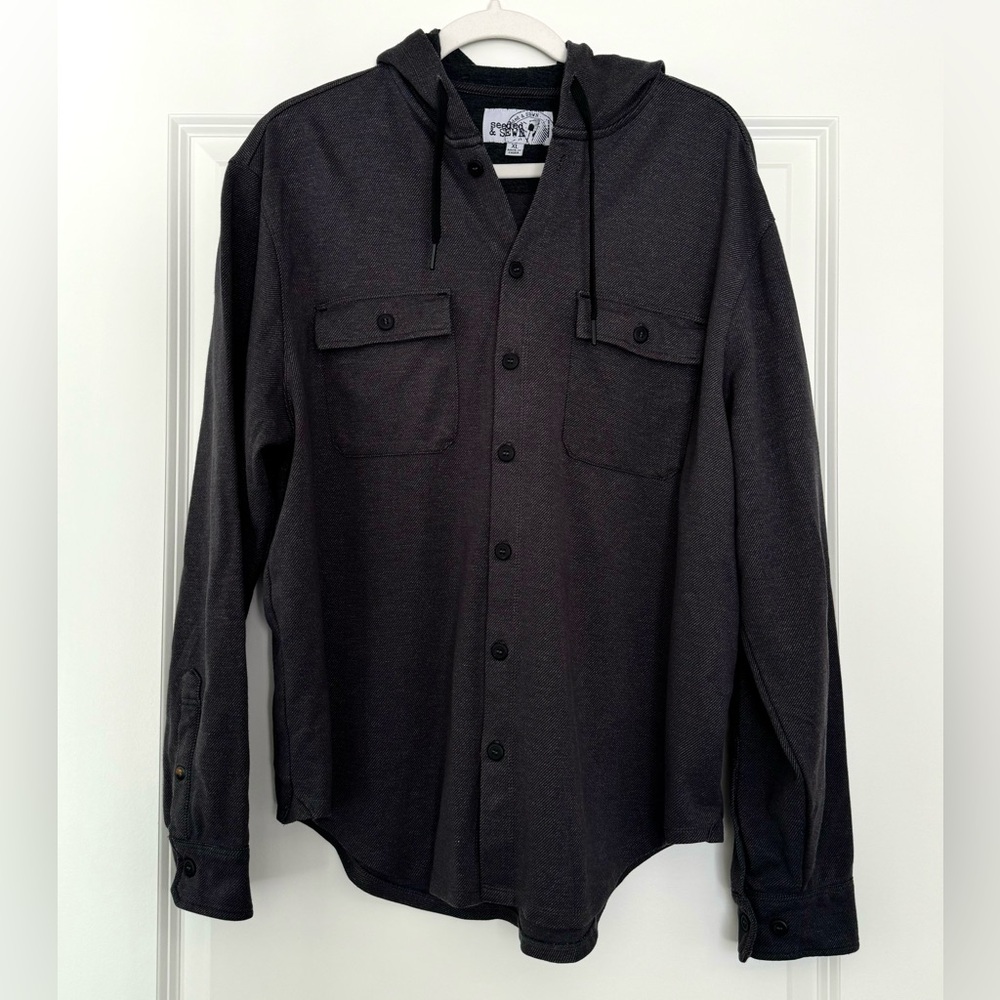 Seeded & Sewn Men's Dark Gray Button-Up Hooded Sweater Shirt
